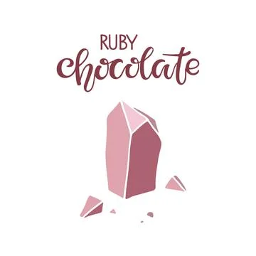 Ruby Chocolate Text with chocolate piece isolated on white background. Quote Stock Illustration