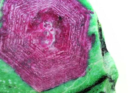 Ruby crystal in the green fuchsite 스톡 사진