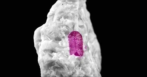 Ruby crystal (red corundum) on white calcite rotating 스톡 동영상 237626274