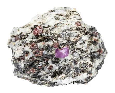 Ruby crystals in unpolished rock isolated close up of sample of natural st... Stock Photos