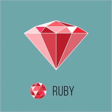 Ruby flat icon with top view. Rich luxury symbol. Vector illustration Stock Illustration