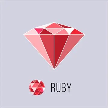 Ruby flat icon with top view. Rich luxury symbol. Vector illustration Stock Illustration