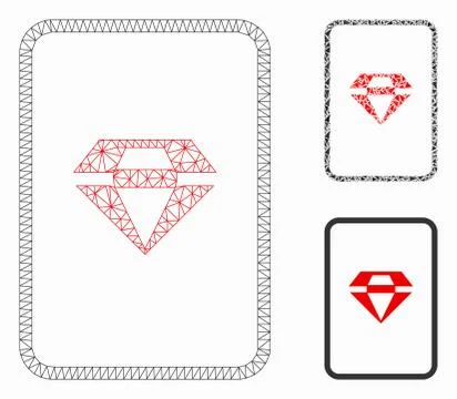 Ruby Gambling Card Vector Mesh Carcass Model and Triangle Mosaic Icon Stock Illustration