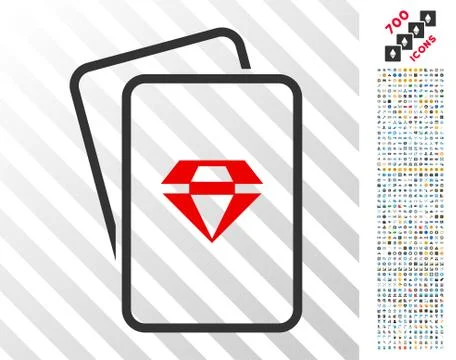 Ruby Gambling Cards Flat Icon with Bonus Stock Illustration