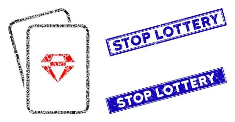 Ruby Gambling Cards Mosaic and Scratched Rectangle Stop Lottery Seals Stock Illustration
