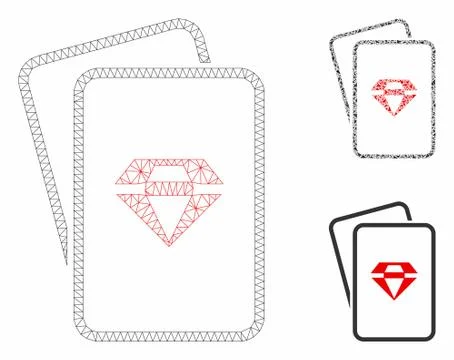 Ruby Gambling Cards Vector Mesh Carcass Model and Triangle Mosaic Icon Stock Illustration