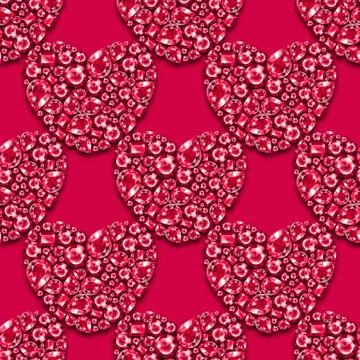 Ruby gem hearts. Seamless pattern 스톡 일러스트