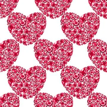 Ruby gem hearts. Seamless pattern 스톡 일러스트