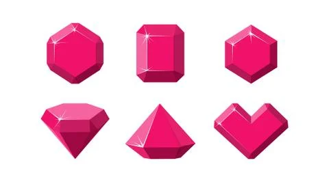 Ruby gemstones of different shapes. Red ruby crystals isolated in white イラスト素材