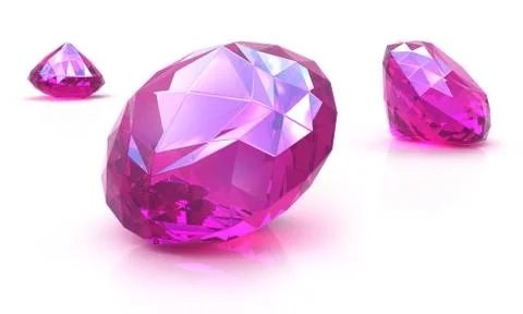 Ruby gemstones on white surface. 3D render. Stock Illustration