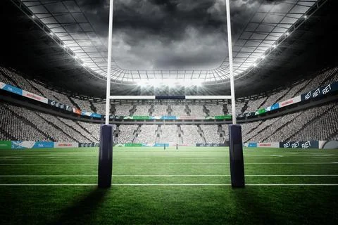 Ruby goal post at rugby stadium Stock Photos