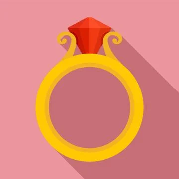 Ruby gold ring icon, flat style Stock Illustration