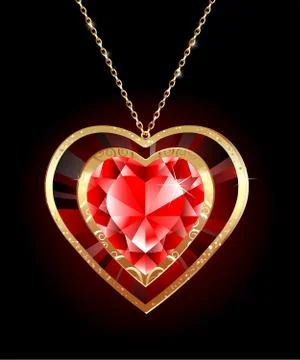 Ruby Heart on a Gold Chain Stock Illustration