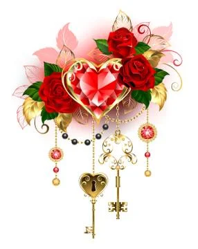 Ruby heart with roses Illustrazione stock