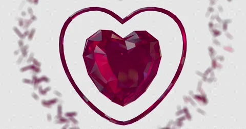 Ruby Heart Stone Looped 4K On Alpha With Gem-Like Faceted Heart Shape Around. Stock Footage 262299704