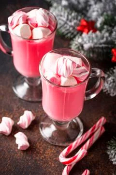 Ruby hot chocolate or pink cocoa Stock Photos