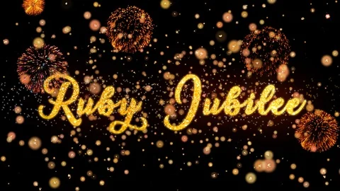 Ruby Jubilee Abstract particles and glitter fireworks greeting card text 動画素材 92336230