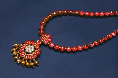 Ruby necklace 100 years old, Chettinad, Tamil Nadu, India 库存照片