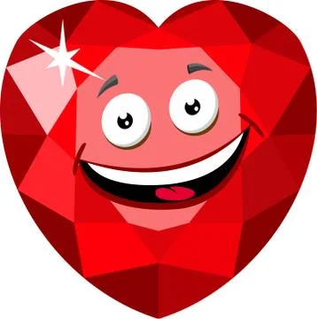 Ruby or Rodolite gemstone Funny cartoon character. Ruby heart-cut gemstone. R Stock Illustration