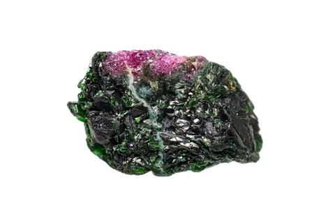 Ruby in pargasite natural rough crystal Stock Photos