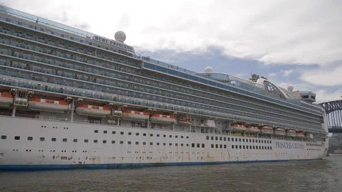 Ruby Princess docked at Circular Quay Sydney slow motion 4K Stock Footage 124636479