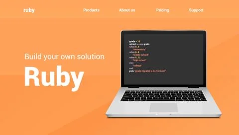 Ruby programming code technology banner. Ruby language software coding Stock Illustration