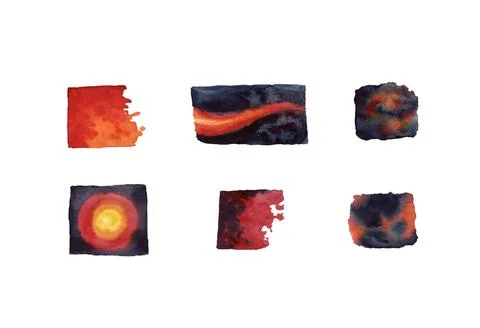 Ruby red and orange watercolor radiance artistic set Stock Illustration