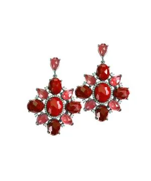 Ruby Red dangle drop gemstone earrings Stock Photos