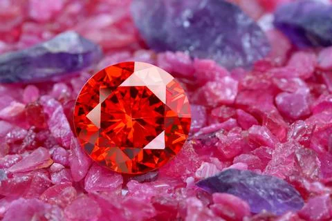 Ruby red diamond on natural red ganet Stock Photos