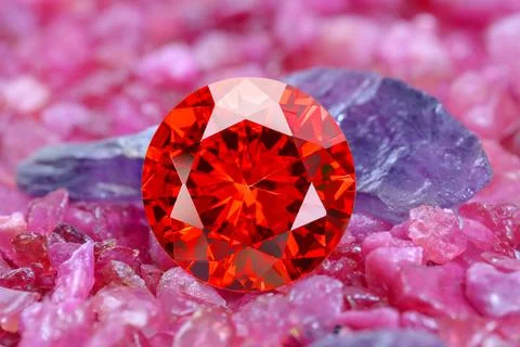 Ruby red diamond on natural red ganet 库存照片