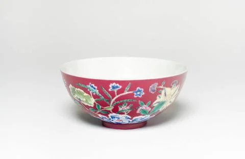 Ruby Red-Ground Famille-Rose Floral Bowl 1796 1821 China. Porcelain painte... Stock Photos