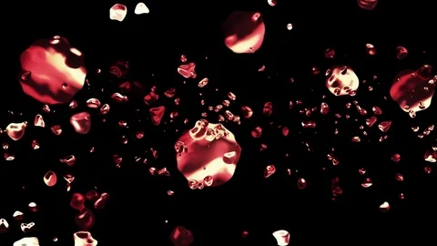 Ruby red liquid metal water drops random diffused in space digital animation Stock Footage 101619089