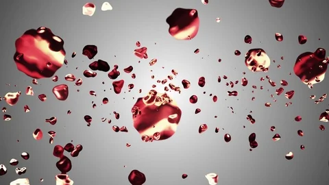 Ruby red liquid metal water drops random diffused in space digital animation Stock Footage 101619724