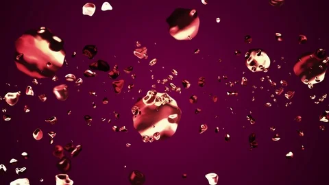 Ruby red liquid metal water drops random diffused in space digital animation Stock Footage 101620479