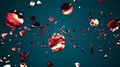 Ruby red liquid metal water drops random diffused in space digital animation Stock Footage 101621083