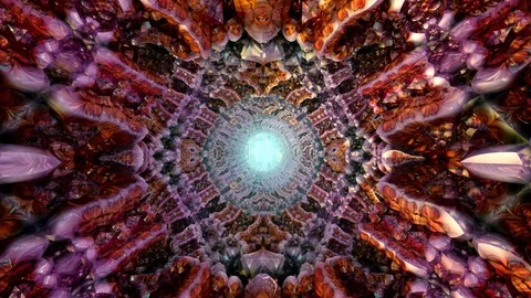 Ruby red, violet and light yellow fractals tunnel in 3D. Stock-Footage 129804077