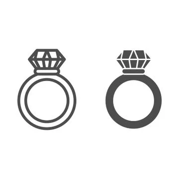 Ruby ring line and glyph icon. Ring with gem vector illustration isolated on Illustrazione stock