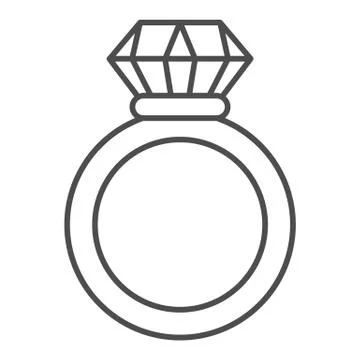 Ruby ring thin line icon. Ring with gem vector illustration isolated on white Stock Illustration