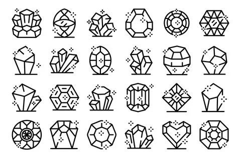 Ruby rock icons set outline vector. Gem stone mineral Stock Illustration