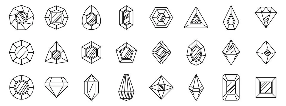 Ruby rock icons set. Set of different cuts of precious stones, minerals Stock Illustration