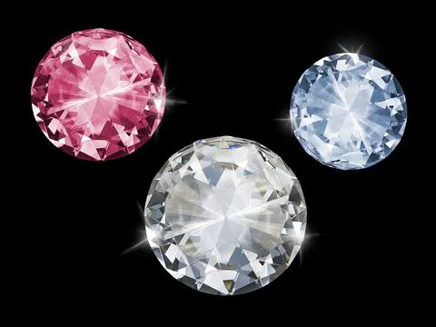 Ruby, sapphire and diamond on a black background. Isolated gems 스톡 사진
