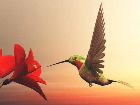 Ruby-throated hummingbird - 3D render Stock Illustration