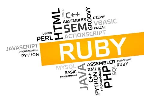 RUBY word cloud, tag cloud, vector graphic - programming concept Illustration