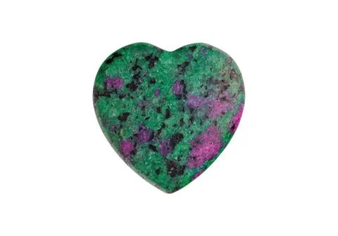 Ruby in Zoisite heart gemstone with natural green and pink pattern 库存照片
