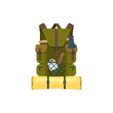 Rucksack or backpack with hiking camping tools Stock Illustration