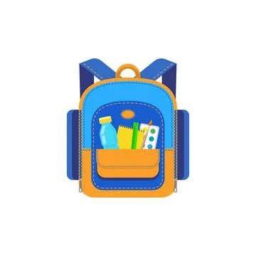 Rucksack with stationery items, back to school Stock Illustration