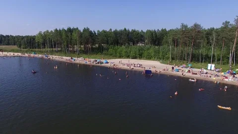 Ruda Różaniecka, lagoon, aerial view Stock Footage 85615802