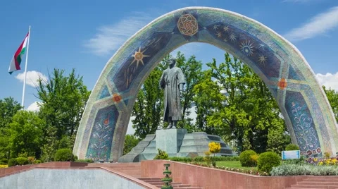 Rudaki Monument hyperlapse in Dushanbe Stock Footage 62916032