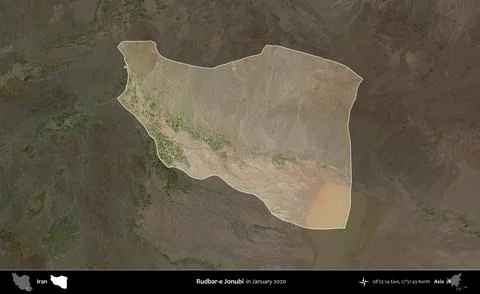 Rudbar-e Jonubi highlighted, Iran. Satellite image. January 2020 Stock Illustration