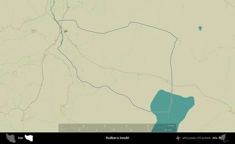 Rudbar-e Jonubi outlined, Iran. Topographic Humanitarian Stock Illustration